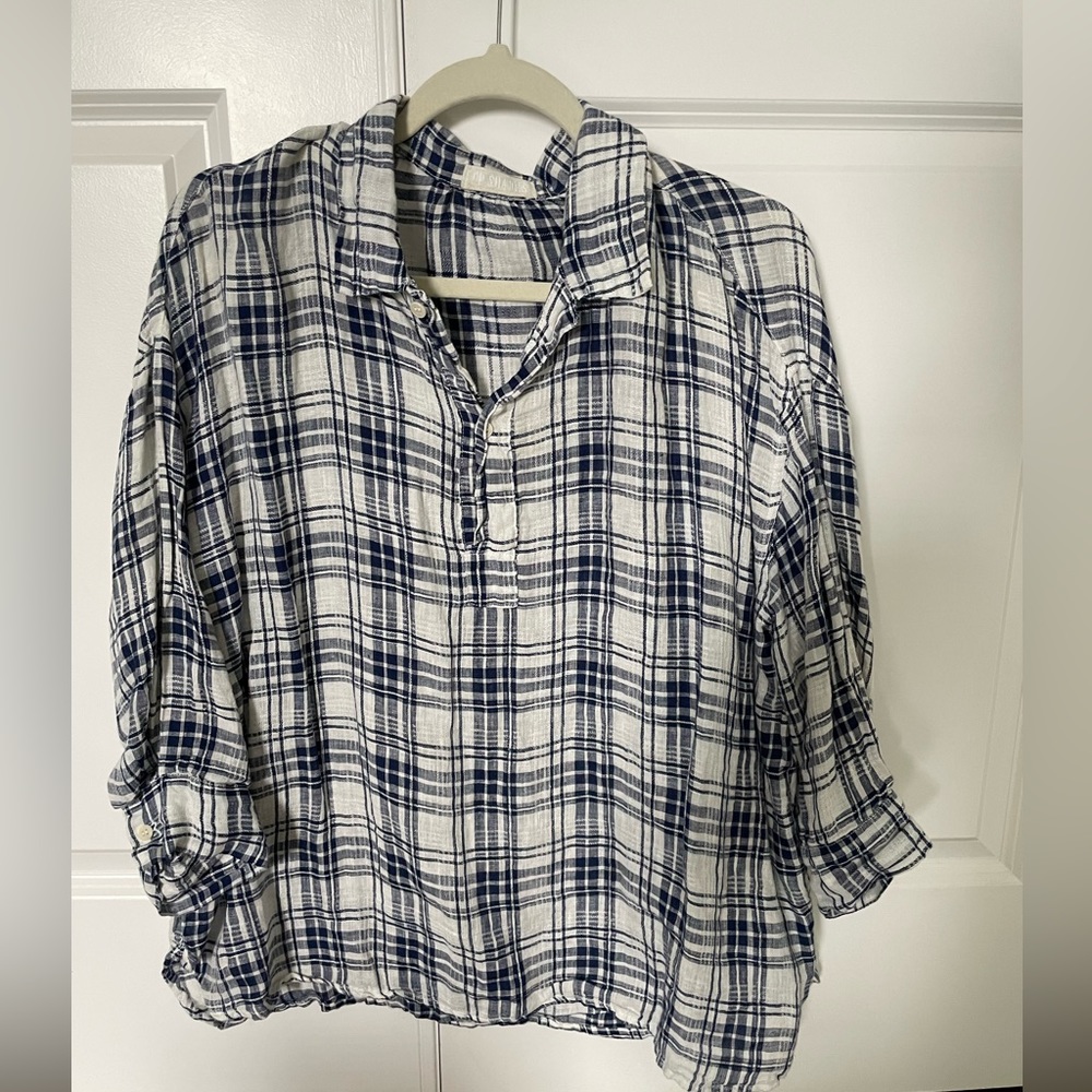 CP Shades Plaid Linen Long Sleeved Shirt Size L